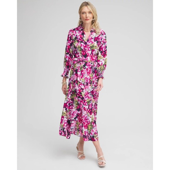 Chico's Dresses & Skirts - Chicos Floral Button Down Maxi Shirt Dress Pink Purple Olive Size 1